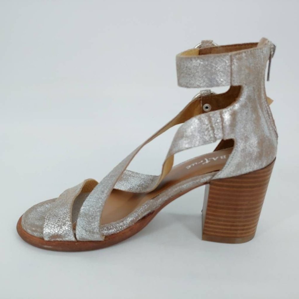 Diba True Womens Hey You Sandal Block Heels Shoes Metallic Zipper Leather 8 New - Picture 2 of 12